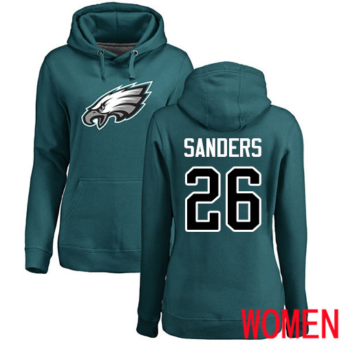 Women Philadelphia Eagles #26 Miles Sanders Green Name and Number Logo NFL Pullover Hoodie Sweatshirts->nfl t-shirts->Sports Accessory